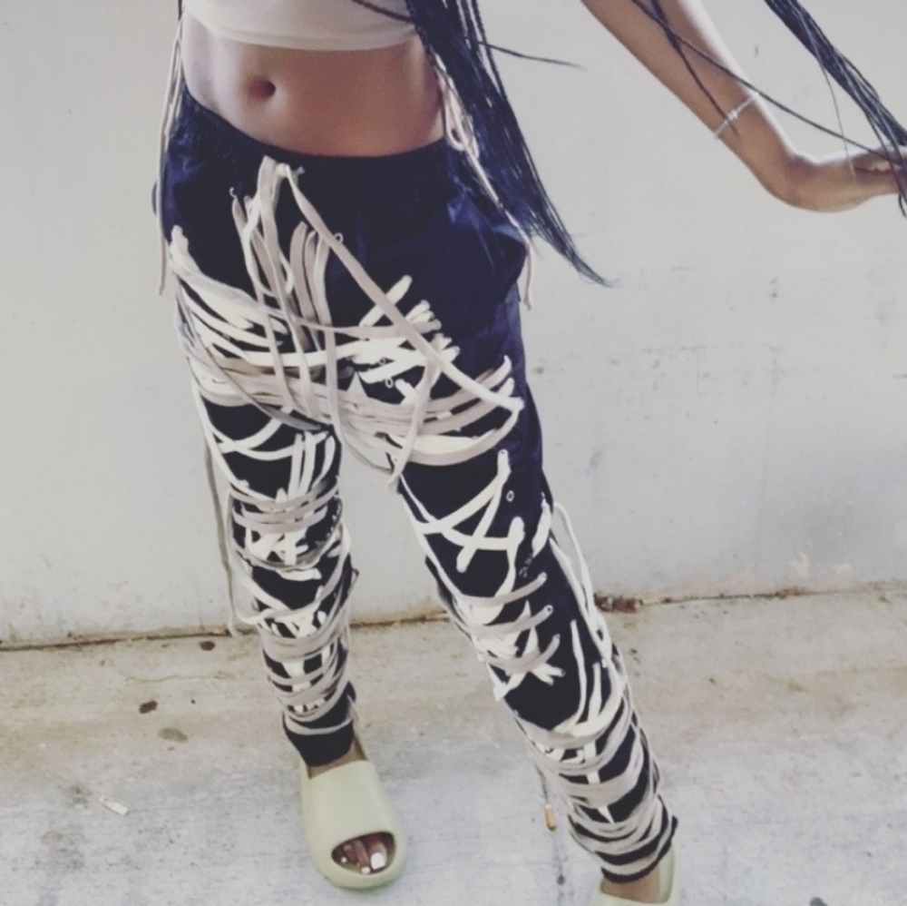 Lace up shoe string carpenter pants